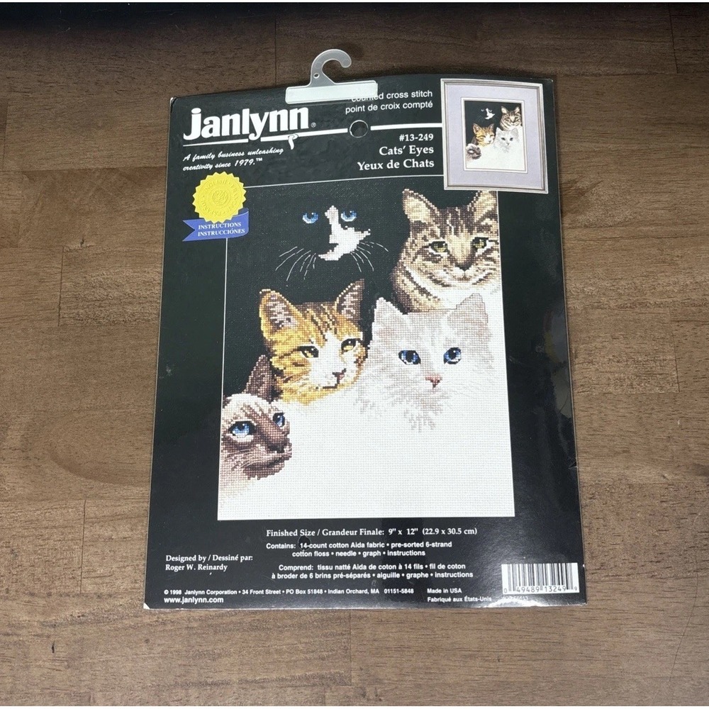 Janlynn CATS' EYES Counted Cross Stitch Kit #13-249 USA Vintage 9 x 12